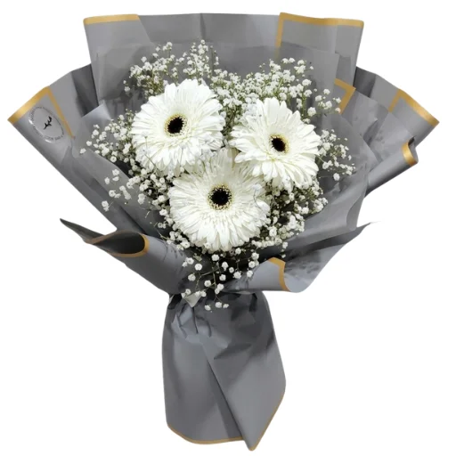 Ramo de 3 flores gerberas blancas con papel coreano